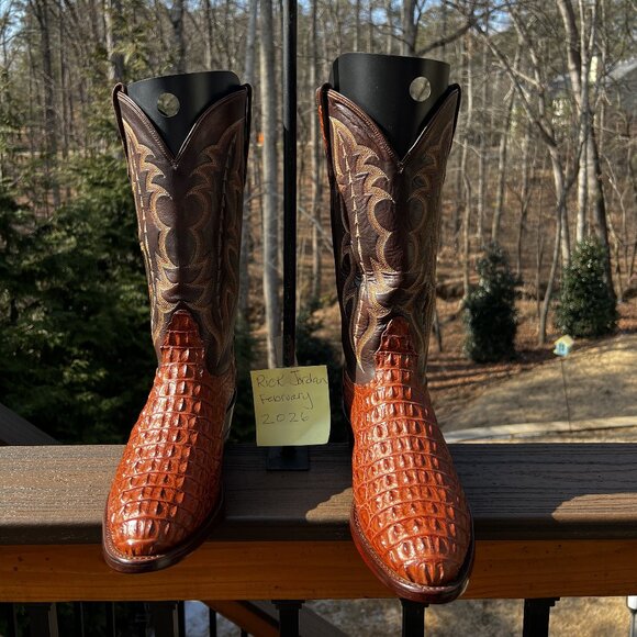Nocona Burnished Tan Nile Hornback Croc. Cowboy Boots in Men\'s size 10D/10.5D